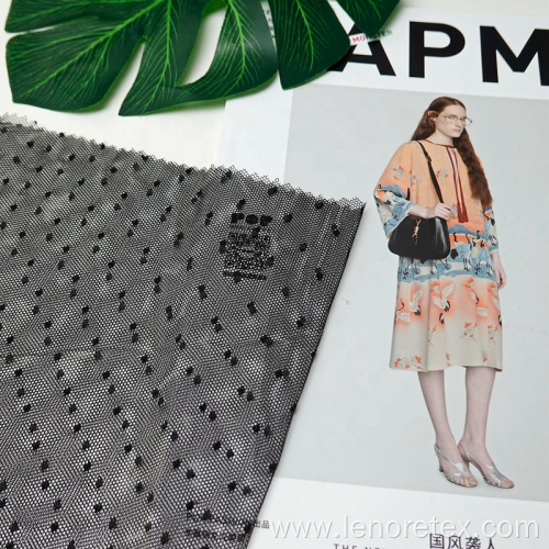95%Nylon 5%Spandex Knit Black Dot Embroidery Mesh Fabric
